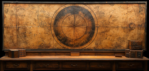 an old wooden table with a panel, for work in the workshop, mockup