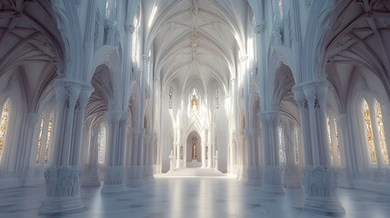 Obraz premium An interior view of a cathedral carved from white rock, showcasing intricate details and stunning architecture.