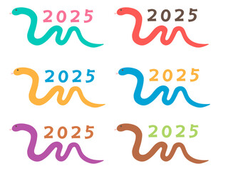 シンプルなかわいいヘビのイラスト2025　セット