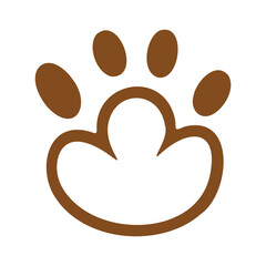 A simple brown line art illustration of a paw print, symbolizing animals or pets.