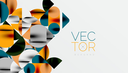 Color beautiful circles, semi circles, squares and round triangles. Geometric mosaic style pattern abstract background for wallpaper, banner, backdrop, card, book Illustration, landing page