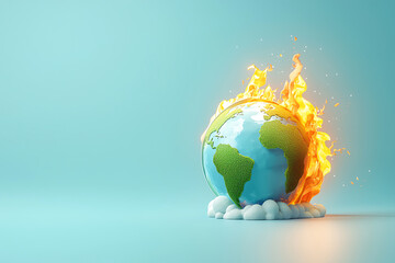 A burning globe symbolizing climate change and environmental crisis, emphasizing the urgency of global warming and its impact.