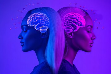Obraz premium Reflective Love story Two young people with puzzle piece brains symbolizing the complexity of thoughts the challenge of communication and the need for understanding in relationships
