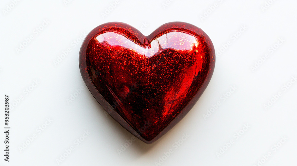 Wall mural shiny red heart-shaped object resting on a white surface, symbolizing love and affection during spec