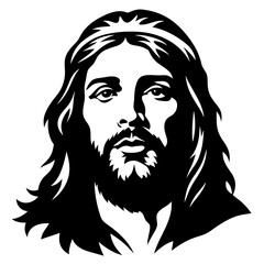 Jesus silhouette. Jesus' face on a cross with a crown of thorns. vector set, Logo, Icon, and T-shirt design. black and white Vector illustration