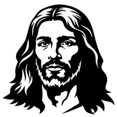 Jesus silhouette. Jesus' face on a cross with a crown of thorns. vector set, Logo, Icon, and T-shirt design. black and white Vector illustration