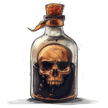 recommend clip art: Halloween Potion Bottle Poison Skull Glass Jar Isolated Creepy Clipart, Spooky Illustrated Object Element Icon, White Background for Easy Editing