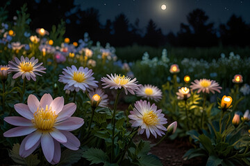 Close-Up of Glowing Candle Beside a Vase of Flowers on a Table with Soft, Blurred Background