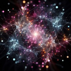 Fototapeta premium a black background with light pink, purple, blue and green lights Generative AI 