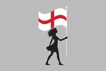 England girl with England flag, The flag of England, England national Flag Vector illustration, England crossed flags, Standard color
