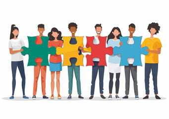 Obraz premium Diverse Team Collaborating to Solve Puzzle Concept of Teamwork and Problem Solving Minimalistic Vector Illustration