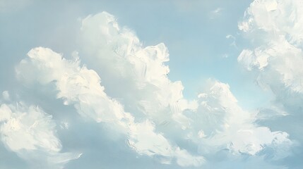 A soft, vintage-inspired oil painting of a sky with clouds, featuring heavy impasto technique and subtle color highlights.