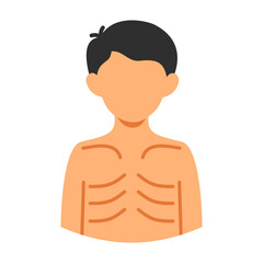 Illustration of a thin man with visible ribs depicting malnutrition and extreme emaciation. Medical and educational vector.