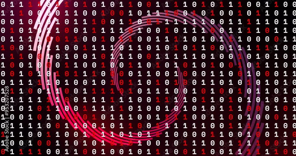 Aufkleber binary code with swirling red and white lines, data processing animation