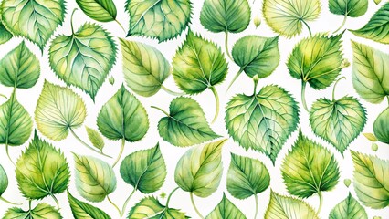 Fototapeta premium Watercolor style linden tree leaves seamless pattern for fabric wallpaper print with aquarelle texture