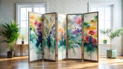 Decorative room divider with aquarelle design for interior decor