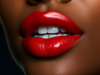 Fototapeta premium Close-up of African American Woman's Lips with red lipstick