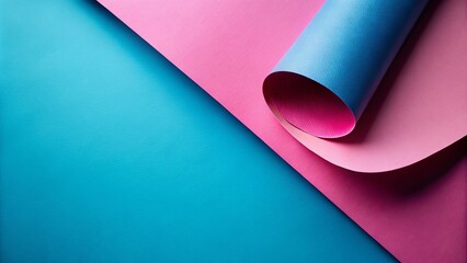 Panoramic shot of pink and blue paper on abstract geometric background