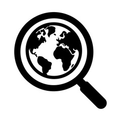 Black silhouette searching internet globe icon and vector illustration