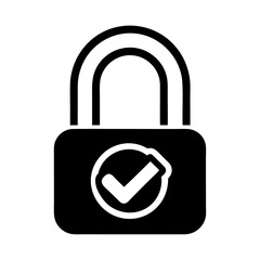 Black silhouette lock checkmark icon and vector illustration