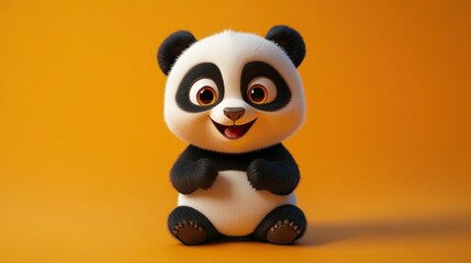 Obraz premium Cute cartoon panda character with big eyes and a cheerful expression.