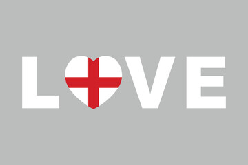 Love Word with England heart shape, The flag of England, England national Flag Vector illustration, England crossed flags, Standard color
