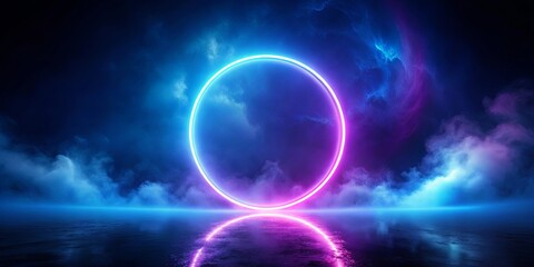 Fototapeta premium Dark sky illuminated by a vibrant indigo neon ring, creating a striking and mysterious atmosphere