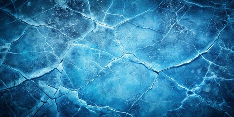 Fototapeta premium Cracked winter ice background with a blue grunge texture