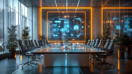 Futuristic Conference Room with Digital Display