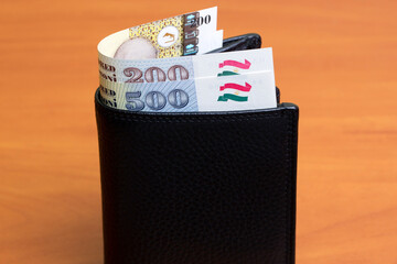 Tajikistani somoni in the black wallet
