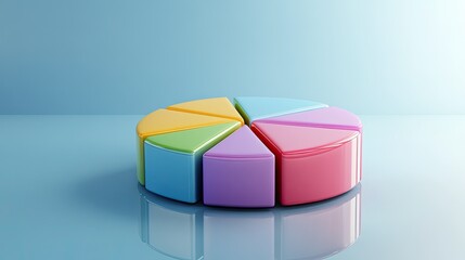Fototapeta premium A 3D pie chart with colorful segments floating above a reflective surface