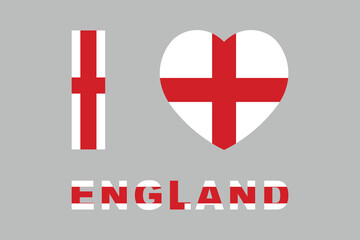 I love England Word with England heart shape, The flag of England, England national Flag Vector illustration, England crossed flags, Standard color
