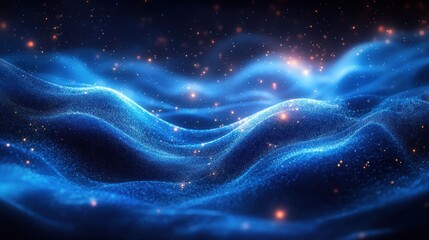 Fototapeta premium Glittering blue abstract background with smooth, flowing lines and soft light.