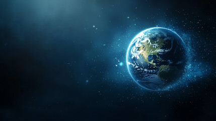 A stunning view of Earth from space, showcasing its vibrant blue oceans and lush green continents against a dark cosmic backdrop.