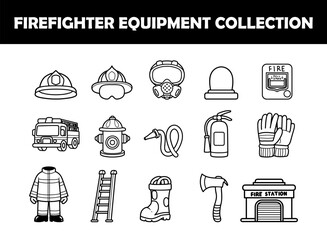 Firefighter element outline vector illustration set