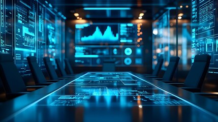 Futuristic Conference Room with Interactive Table