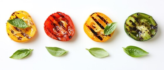 Grilled Yellow, Red, and Green Bell Peppers with Basil