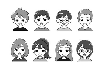 子供のアイコンイラストセット　口を開ける　バストアップ