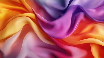 Fototapeta premium An abstract composition with soft, flowing fabric in various colors, creating a dynamic, wavy pattern on a smooth background.