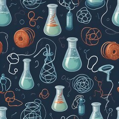 drawing on a chalk board of a flask container and lines showing scientific background