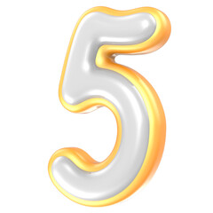 5 Number Yellow And White 3D Rendering