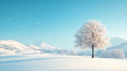 Obraz premium Winter wonderland with snowflakes gently falling over a serene landscape.