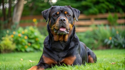 Purebred Rottweiler on Green Grass