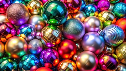 Shiny sphere ornaments in various colors and sizes