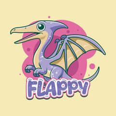 Cute Funny Pterodactyl Dinosaur Character in Hand Drawn Vector Cartoon Illustration Design for sticker, badge, patch, banner, greeting card, invitation