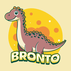 Cute Funny Brontosaurus Dinosaur Character in Hand Drawn Vector Cartoon Illustration Design for sticker, badge, patch, banner, greeting card, invitation
