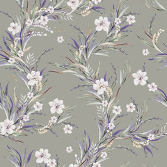 Beautiful watercolor seamless pattern with fowers and  leaves. © knopazyzy