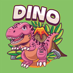 Cute Funny Tyrannosaurus Rex Dinosaur Character in Hand Drawn Vector Cartoon Illustration Design for sticker, badge, patch, banner, greeting card, invitation