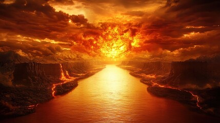 Fototapeta premium Fiery Sunset Over Volcanic Landscape