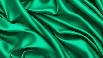 green silk background with intricate folds and shadow 